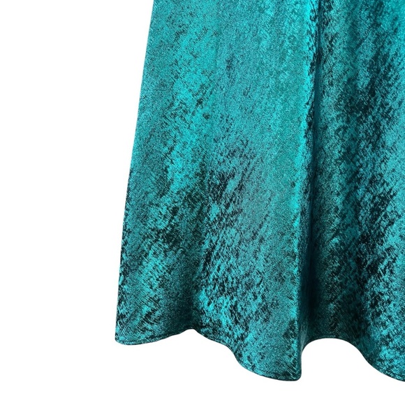 LIV FOSTER JADE Foil Chiffon Metallic Teal Halter Knotted Back Dress Size 2 NWT - Picture 8 of 16